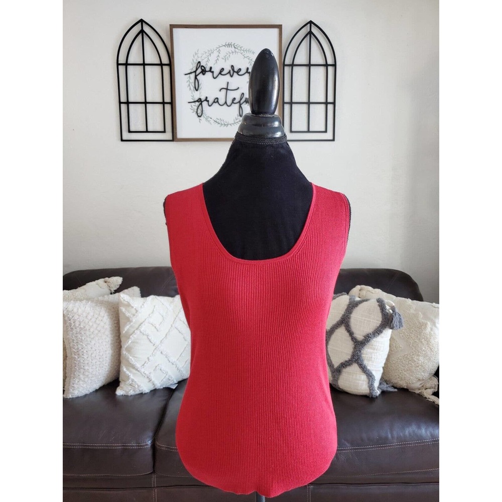 St John Bright Red Ribbed Tank Women's Size S Classic Designer Wool Blend Retro